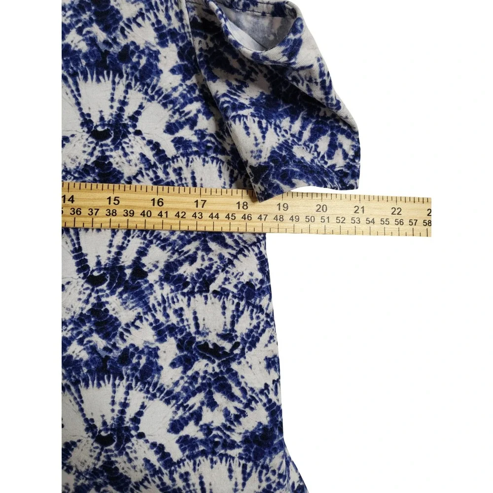 Michael Kors Blue White Tie Dye Cold Shoulder Dress Large Sunburst Mini